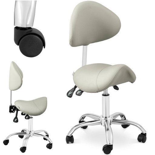 Cosmetic saddle chair with backrest swivel adjustable MANNHEIM GREY gray