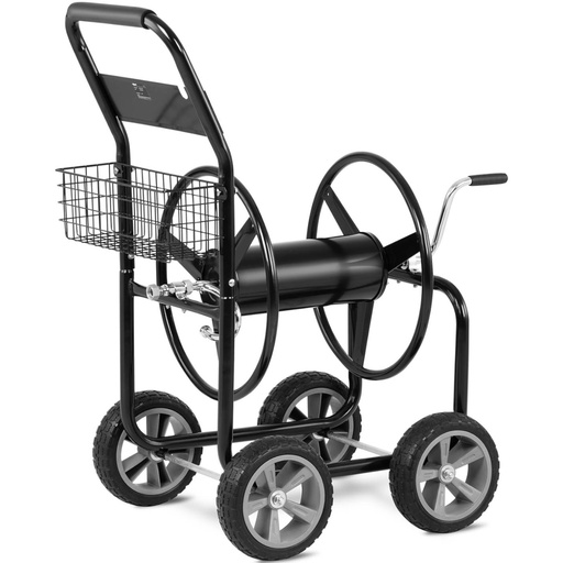 Garden hose reel cart with crank and basket up to 90 m