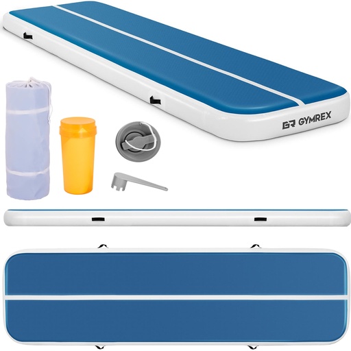 Gymnastic path acrobatic inflatable mat 400 x 100 x 20 cm blue and white
