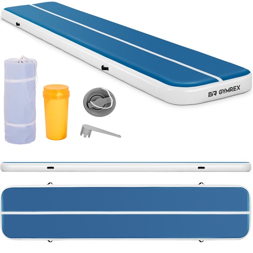 Pripučiamas akrobatinis gimnastikos kilimėlis 500 x 100 x 20 cm mėlynos ir baltos spalvos