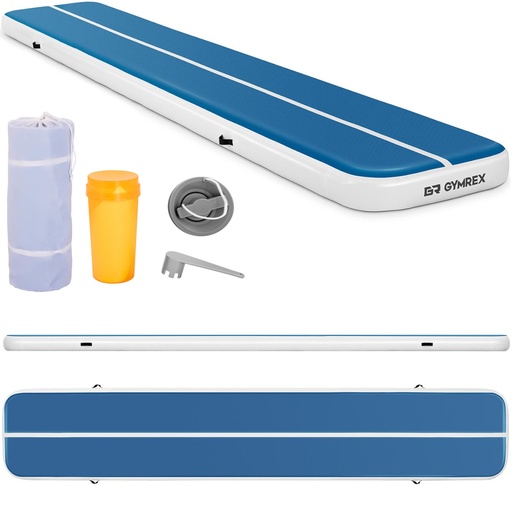 Pripučiamas akrobatinės gimnastikos kilimėlis 600 x 100 x 20 cm mėlynos ir baltos spalvos