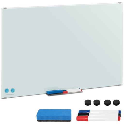 Sienas magnētiskā stikla sausā izdzēšamā tāfele balta KIT 60x90 cm