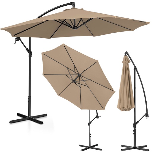 Garden umbrella on an extension arm round tilt diameter 300 cm gray-brown