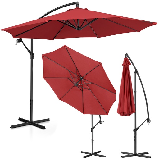 Garden umbrella on a boom round tilting diameter 300 cm maroon