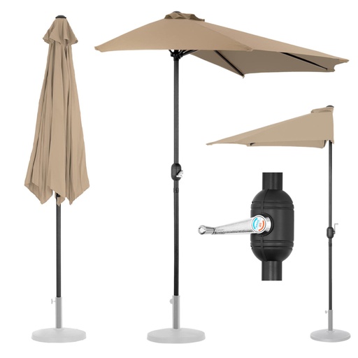 Semi umbrella wall balcony terrace semi-circular 270 x 135 cm gray-brown