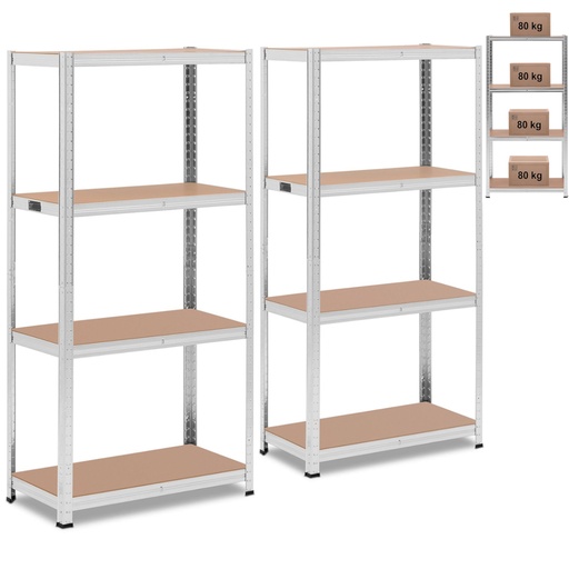 Metalinis sandėliavimo stelažas 4 lentynos 320 kg 80 x 40 x 160 cm pilkos spalvos 2 vnt.