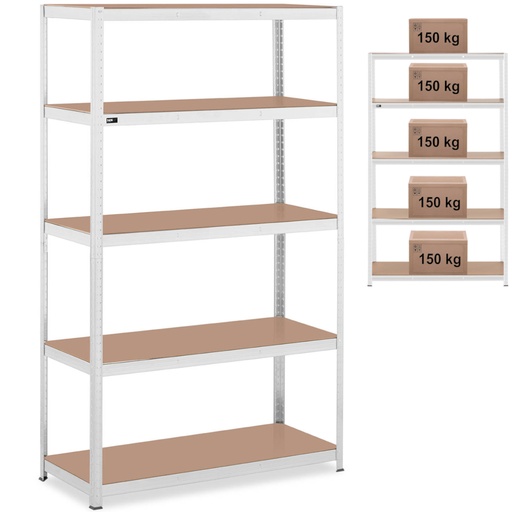 Metāla glabāšanas plaukts 5 plaukti 750 kg 120 x 50 x 197 cm pelēks