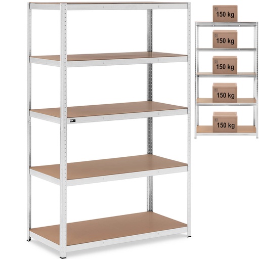 Metalinis sandėliavimo stelažas 5 lentynos 750 kg 120 x 60 x 197 cm pilkos spalvos