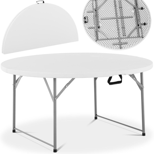 Apvalus sulankstomas sodo maitinimo stalas baltos spalvos iki 150 kg Skersmuo 150 x 74 cm