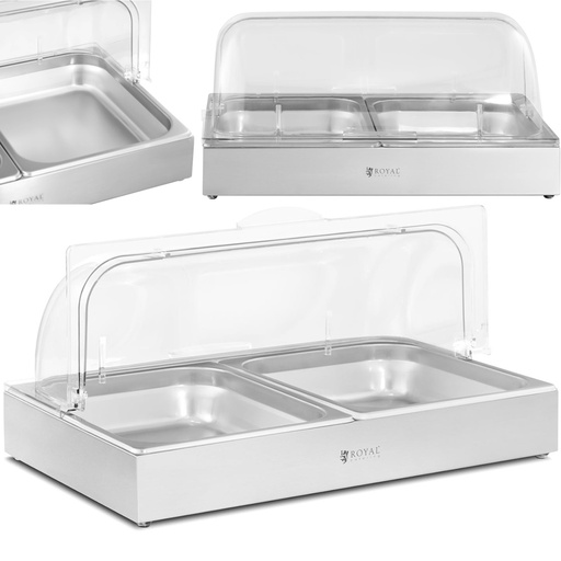 Pusryčių bufeto vitrina su ritininiu dangčiu 2x GN 1/2 2x 4 l