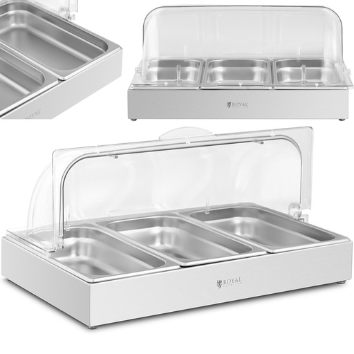 Pusryčių bufeto vitrina su ritininiu dangčiu 3x GN 1/3 3x 2,6 l