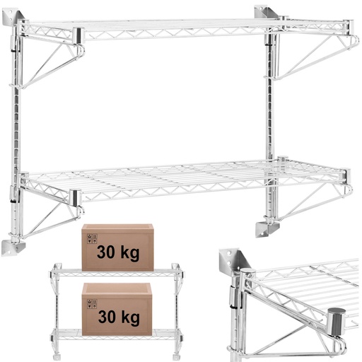 Dviguba sieninė vielinė lentyna iki 60 kg 90 x 35 x 60 cm