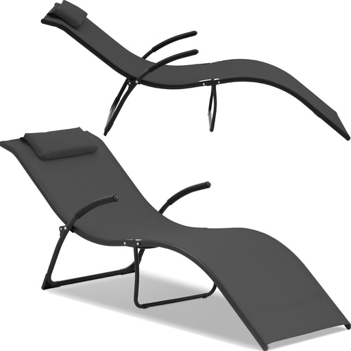 FALA folding beach lounger with headrest up to 160 kg black