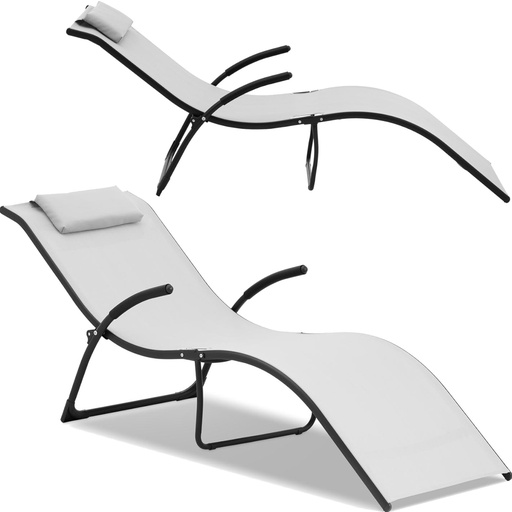 FALA folding beach lounger with headrest up to 160 kg light grey