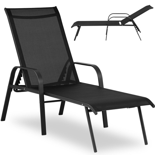 Garden lounger with adjustable backrest and steel frame up to 160 kg black