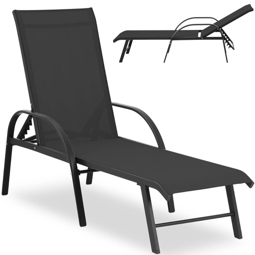 Garden lounger with adjustable backrest and aluminum frame up to 160 kg black