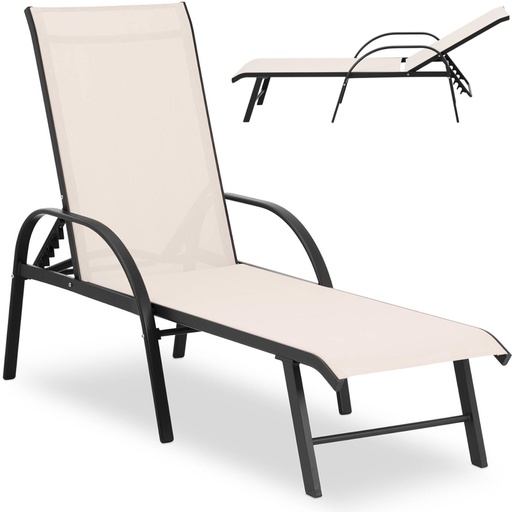 Garden lounger with adjustable backrest and aluminum frame up to 160 kg beige