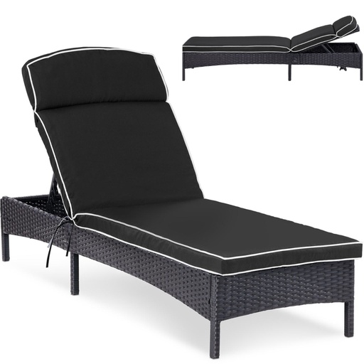 Rattan lounger with adjustable backrest upholstery up to 160 kg black