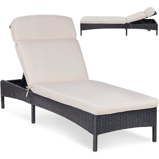 Rattan lounger with adjustable backrest upholstery up to 160 kg beige