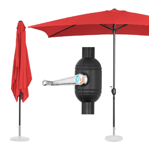 Rectangular patio umbrella with crank handle 200 x 300 cm red