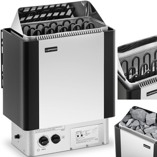 Elektrinė pirties krosnelė su integruotu valdymu 8-12 m3 iki 110C 400 V 8 kW sidabriškai juoda