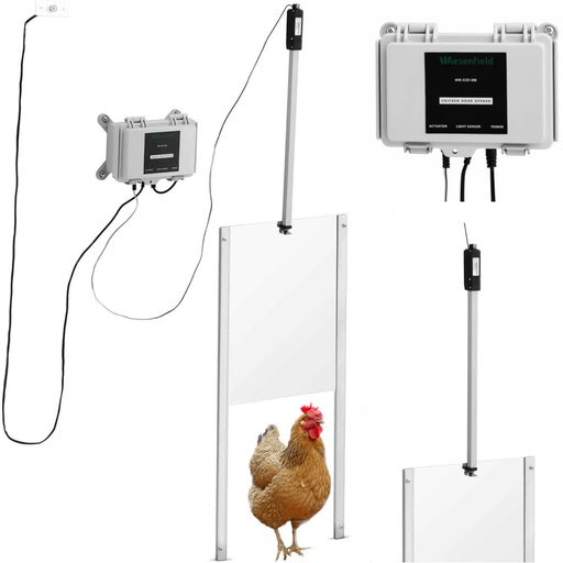 Automatic chicken coop door flap with light sensor and 12 V LCD locking device