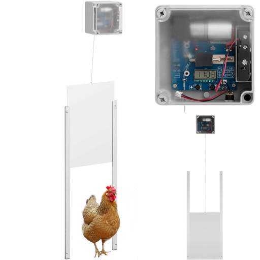 Automatic poultry house door flap with light sensor LCD battery and mains power supply