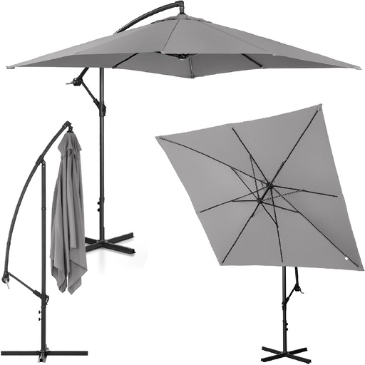 Square boom garden umbrella 250 x 250 cm dark grey