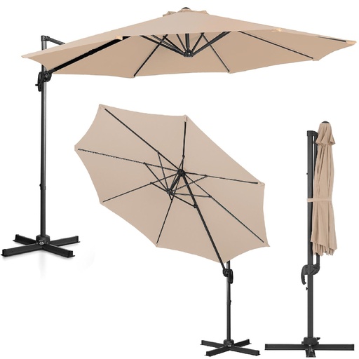 Side-arm garden umbrella tilt round 300 cm diameter cream.