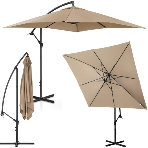 Kvadratinio stulpo sodo skėtis 250 x 250 cm pilkai rudos spalvos