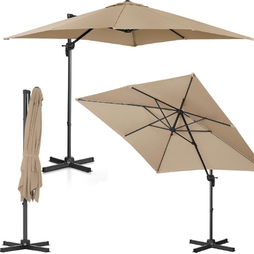 Side boom garden umbrella square 250 x 250 cm grey brown
