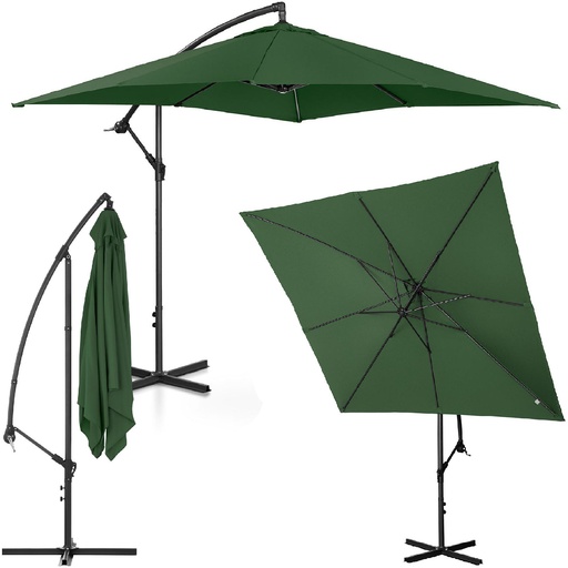 Garden umbrella on a boom square 250 x 250 cm green