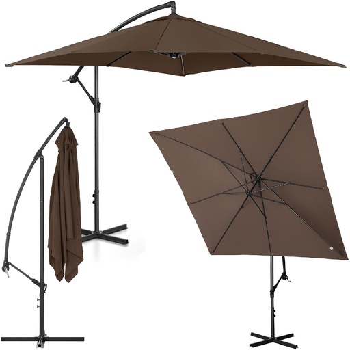 Garden umbrella on boom square 250 x 250 cm brown