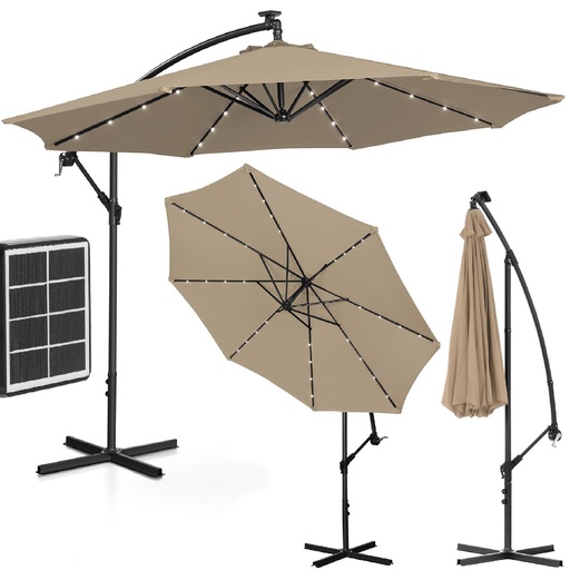 Garden umbrella on a cantilever round tilt with LED lighting 300 cm diameter gray-brown.