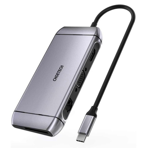 Daugiafunkcinis USB šakotuvas SD ir TF kortelių skaitytuvas HDMI 4K VGA Full HD RJ45 9in1 pilkos spalvos