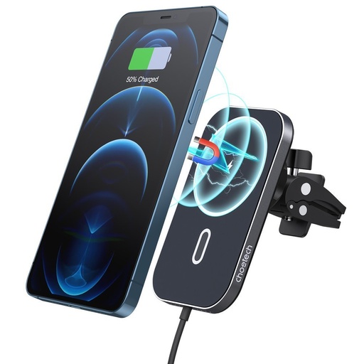 Automobilinis magnetinis laikiklis + Qi indukcinis įkroviklis 15W, juodas