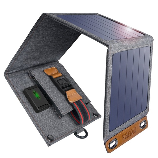 Solar travel phone charger with USB 14W folding grey