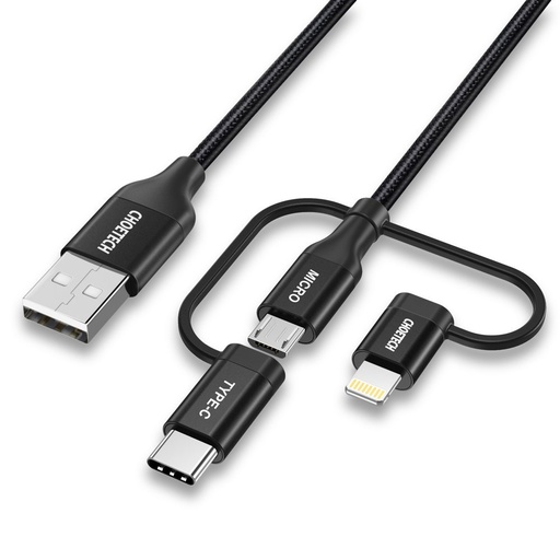MFI USB kabelis Lightning USB C tipo micro USB 3in1 1,2 m juodas