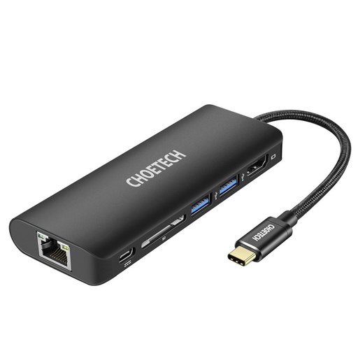 Stotelės adapterio šakotuvas USB C tipo 6in1 100W PD juodas