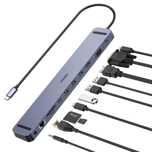 Stotelės adapterio šakotuvas USB C tipo 11in1 100W PD pilka