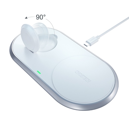 Qi 2-in-1 bezvadu lādētājs Apple Watch viedtālrunim ar statīvu USB Type C, balts