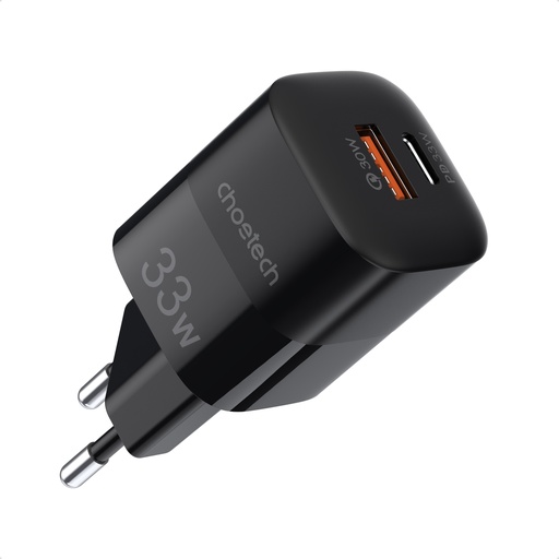 GaN USB C tipa PD PD QC 33W ātrais lādētājs melns