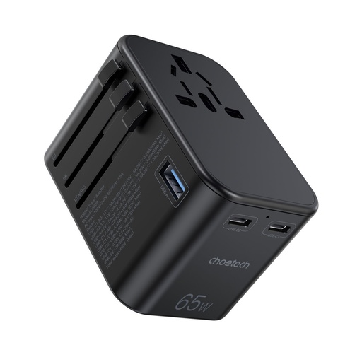 Ātrā lādētāja ceļojuma kontaktdakša EU UK USA AUS 3xUSB 30-65W melns