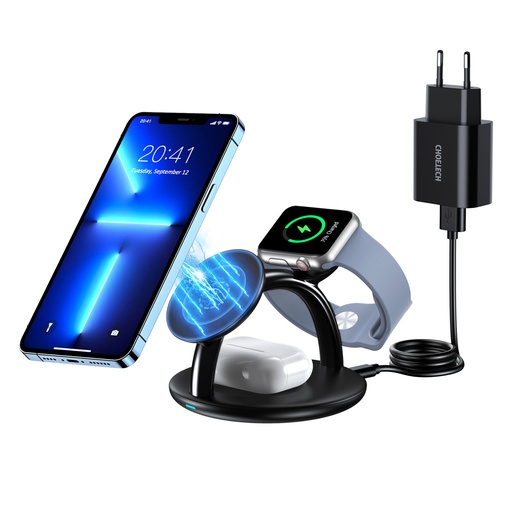 Induktīvā uzlādes stacija iPhone AirPods Pro Apple Watch 3in1 melns