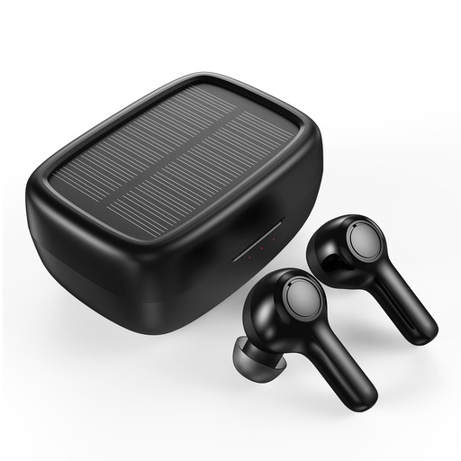 TWS wireless headphones with solar charger black