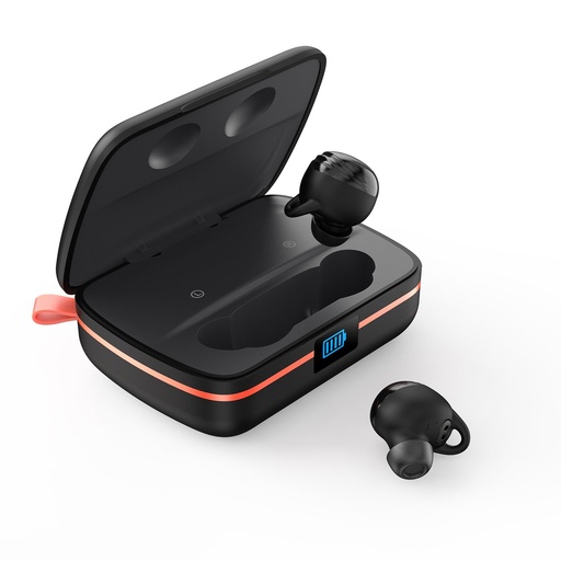 TWS waterproof wireless headphones with solar charger and 2500mAh powerbank black
