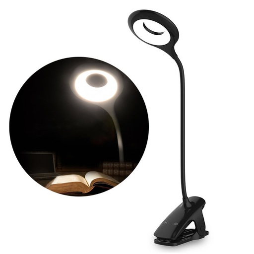 Belaidė LED skaitymo lemputė su spaustuku + mikro USB laidas, juoda