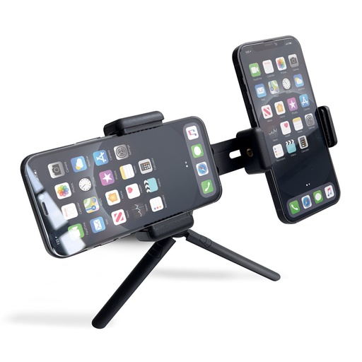 Holder for 2 smartphones phones with tripod double adjustable black