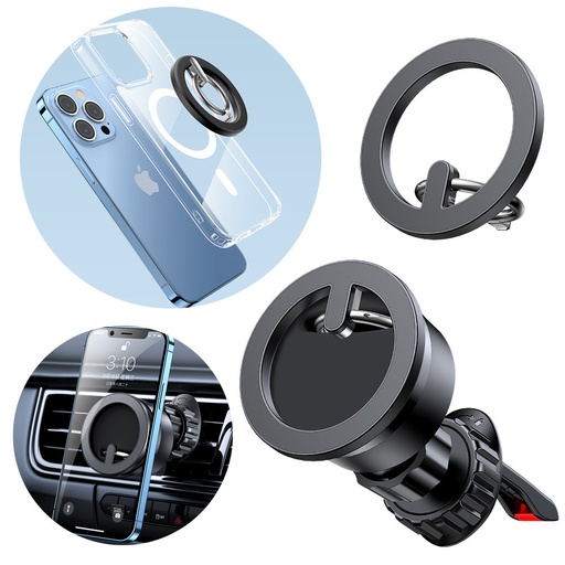 Automobilio laikiklis magnetinis telefono žiedo stovas juodas