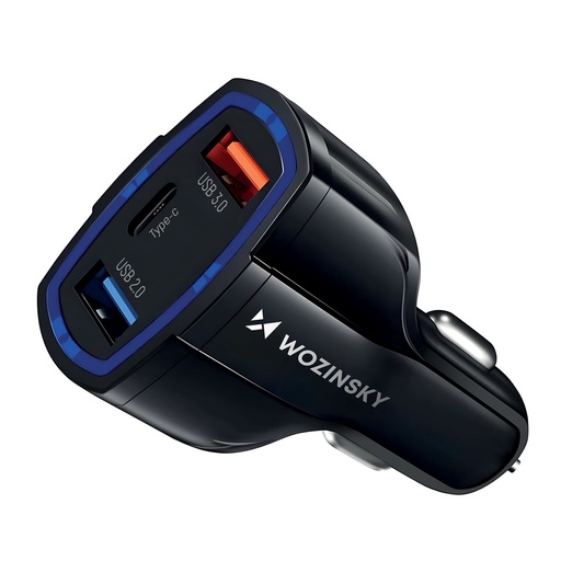 Automobilinis įkroviklis 2xUSB ir USB C juodas